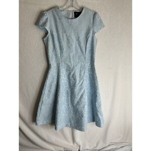 Eros Apparel Light Blue Floral Lace Fit and Flare Cap Sleeve Mini Dress Small